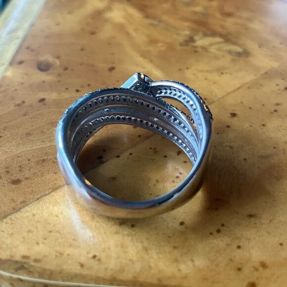 Natural Diamond Sterling Silver Buckle Ring Size 7 - Picture 5 of 9